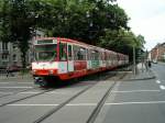Eine Doppeltraktion aus Stadtbahnwagen B der KVB ist am 14.06.2004 als Zug der Grtellinie 13 in Kln unterwegs.