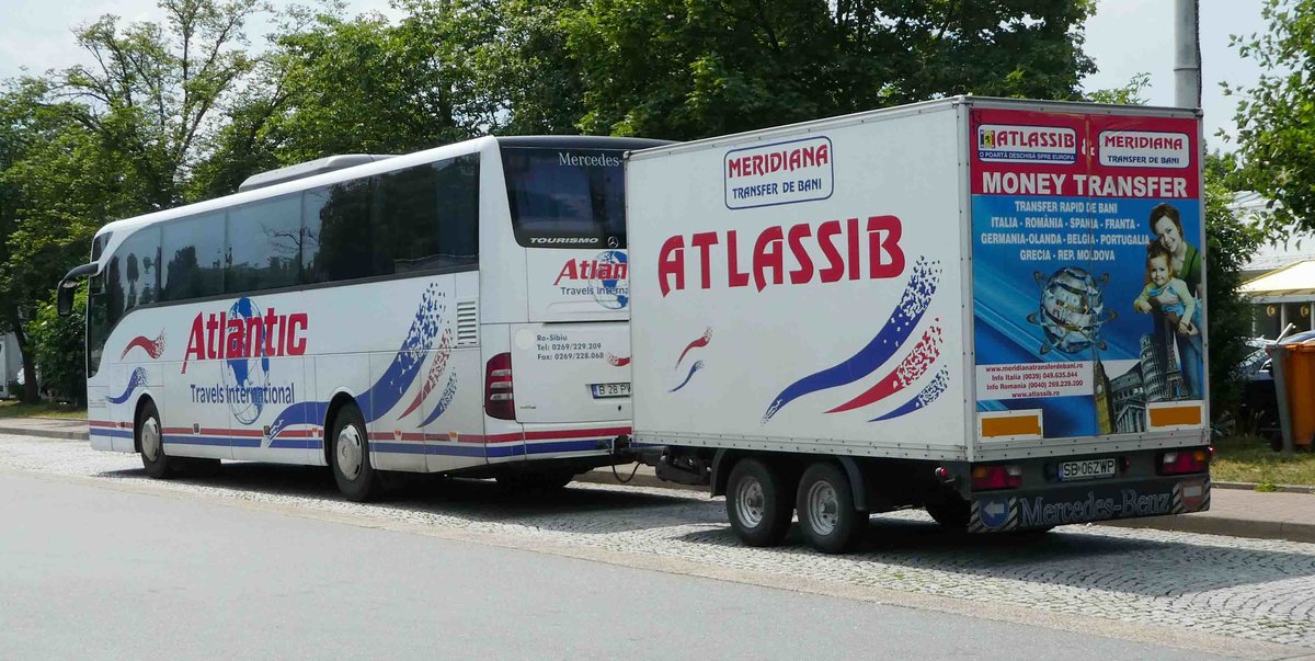 Mercedes Benz Tourismo von ATLANTIC TRAVEL INTERNATIONAL rastet in Juni 2018 an der A 7