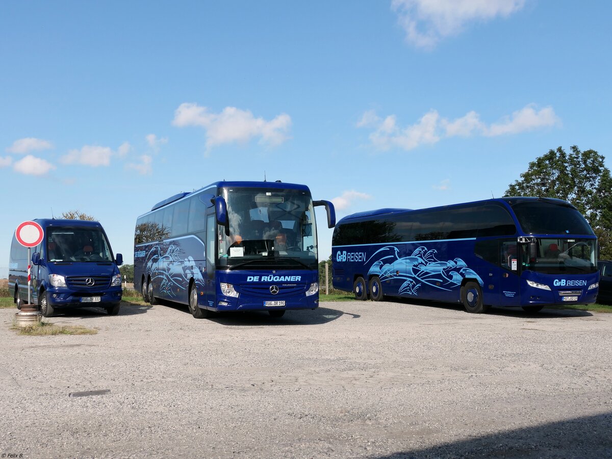 Mercedes Sprinter und Mercedes Tourismo von De Rüganer und Neoplan Cityliner von GFB-Reisen aus Deutschland in Bergen. 