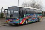 Werbe Neoplan Euroliner stand am 29.12.2015 in H�he Rostock Hauptbahnhof/S�d abgestellt.