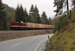 Am 20.02.16 fuhr 112 703-4(Press) mit einem Hackschnitzelzug ab Ebersdorf-Friesau Richtung Saalfeld.