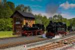 Am 23.05.2015 Beim Besuch der Pre�nitzer Schmalspurbahn zum Pfingstdampf/Bahnhofsfest  Hier Bahnhof Steinbach bei J�hstadt.