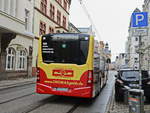 Heckpartie eines Mercedes Benz Citaro mit Werbung f�r ein B�romaschinencenter des Nahverkehr Schwerin GmbH in der G�thestrasse.